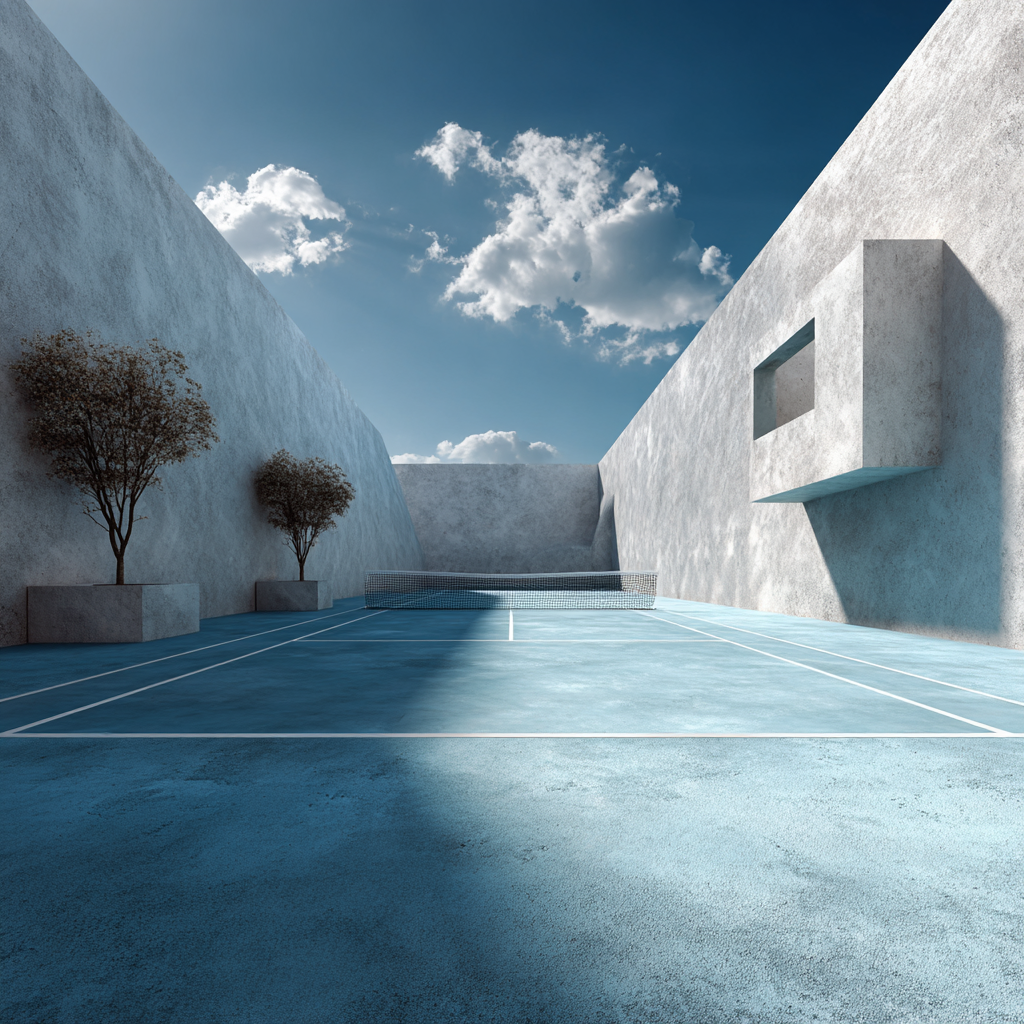 Midjourney — concrete minimalist court