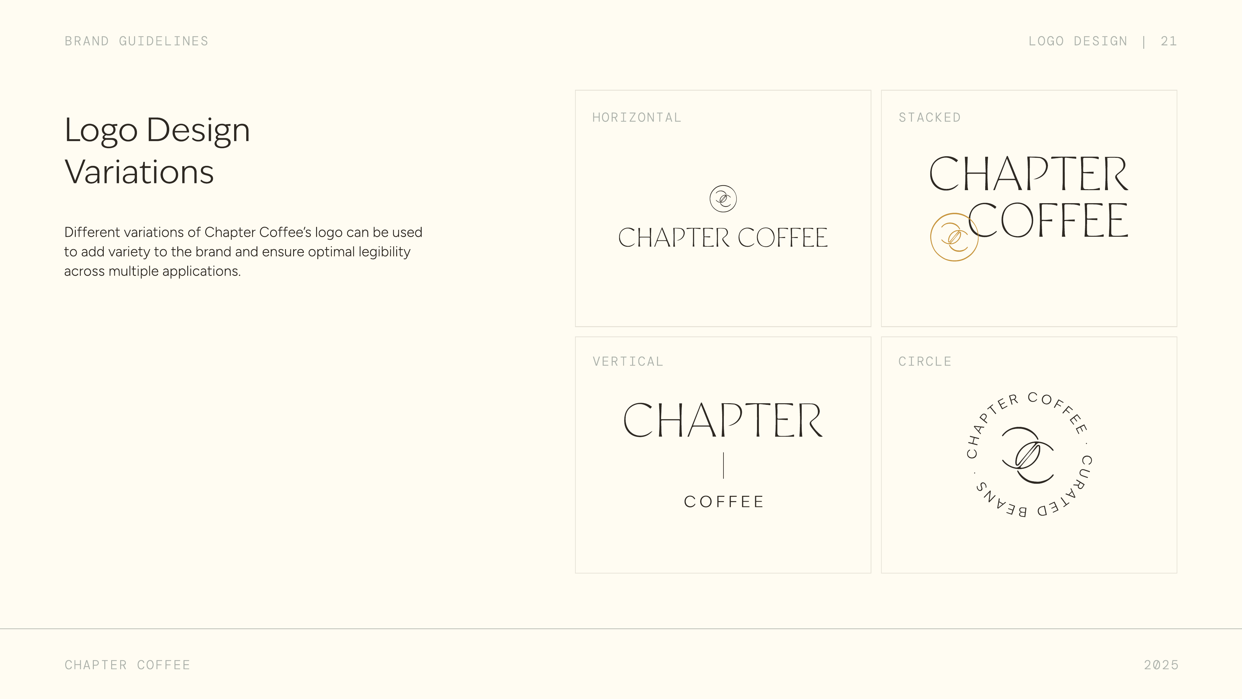 Chapter Coffee logo variations — horizontal, stacked, vertical, circle